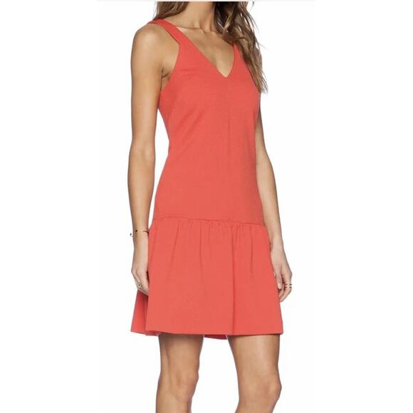 TRINA TURK Isis Coral Red Orange Textured Drop Waist Flounce Dress - Picture 4 of 11